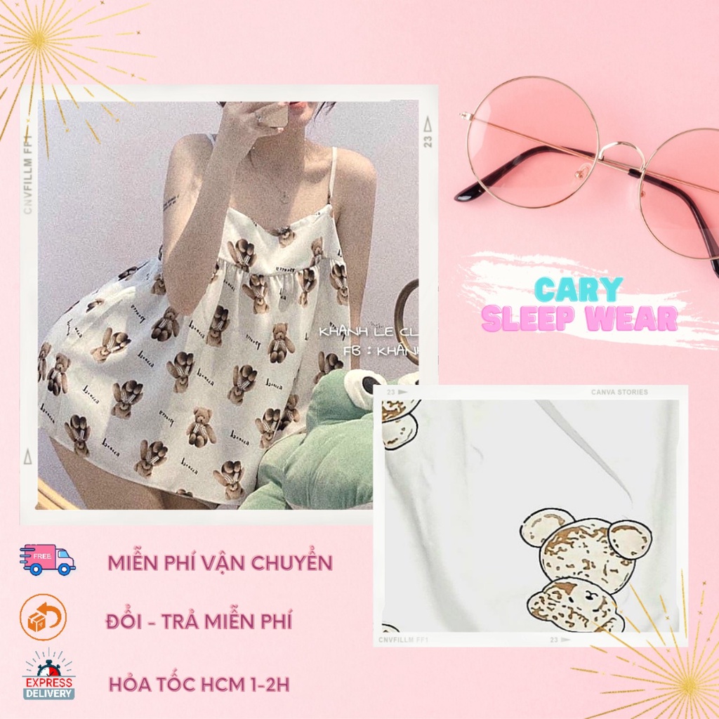 Đồ bộ ngủ hai dây mặc nhà mùa hè dễ thương CARY