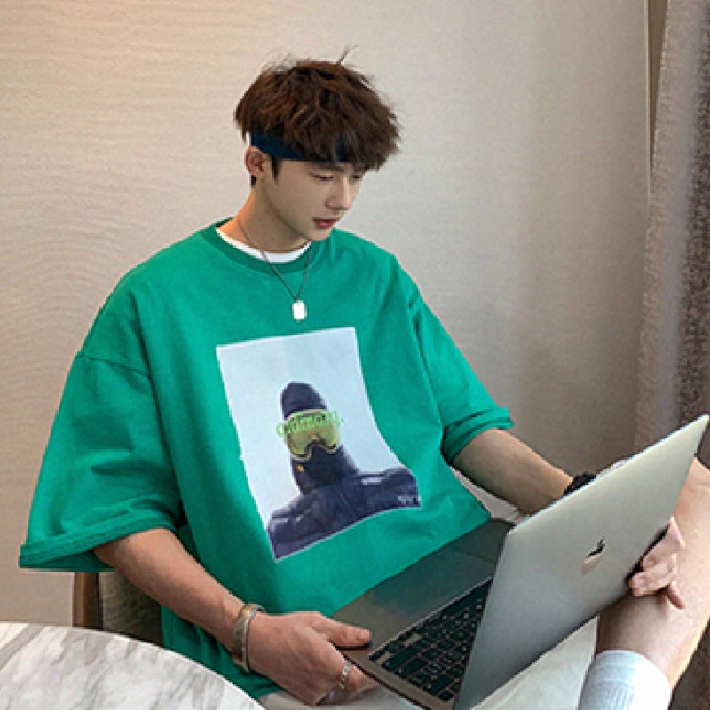 Áo Thun Dáng Rộng In Họa Tiết Hoạt Hình Phong Cách Hip Hop Đường Phố Hàn Quốc Thời Trang Mùa Hè Cho Nam