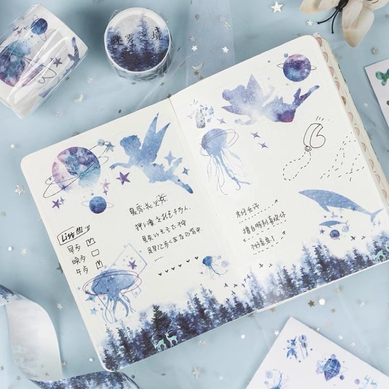 Set bộ băng dán washi tape ánh nhũ cổ trang / phản quang