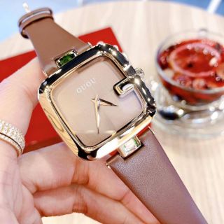 Đồng hồ nữ - gu.ou nữ dây da nâu mặt vuông