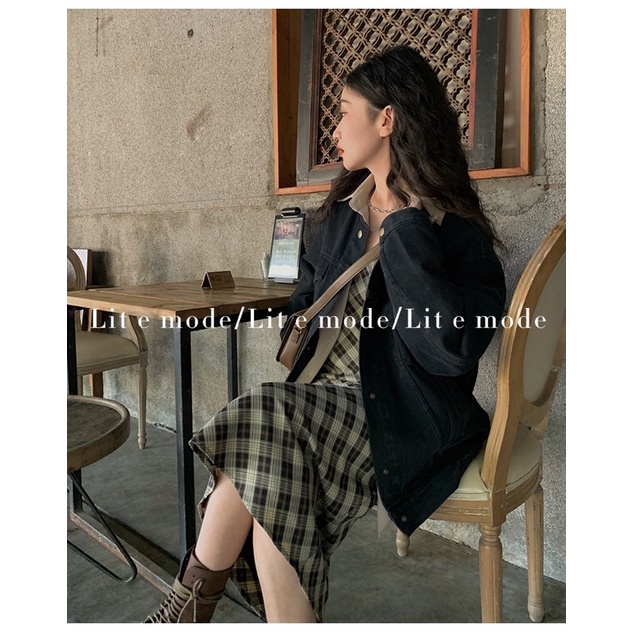 Áo khoác jean Đen unisex form rộng có 6 túi phong cách Ulzzang nam nữ oversize