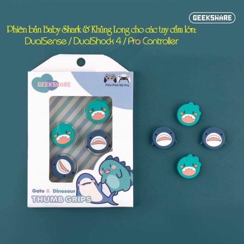Bộ 4 núm bọc analog Baby Shark xịn xò thương hiệu Geekshare cao cấp cho tay cầm DualSense / DualShock 4 / Pro Controller