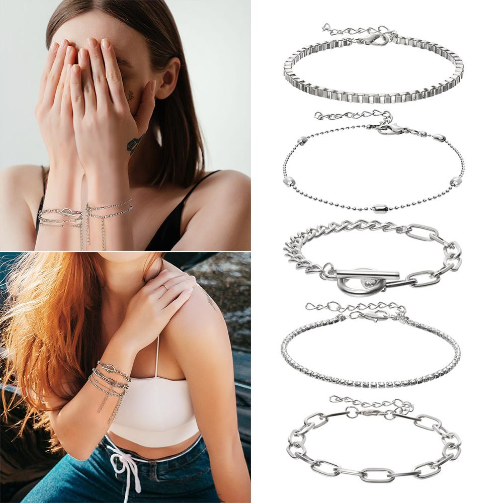Set 5 Vòng Tay Dây Kim Loại Mạ Điện Dạng Xoắn