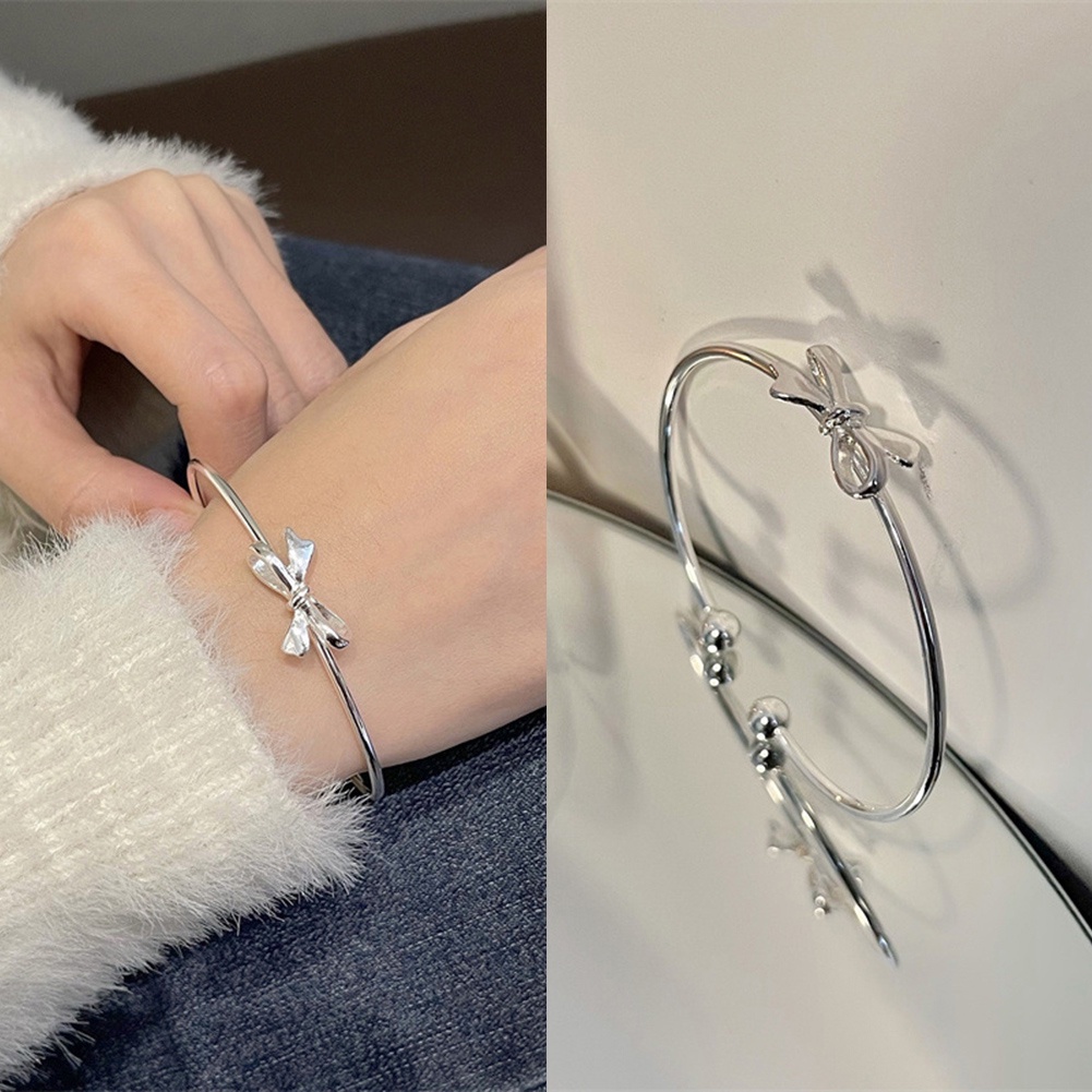 Vòng Tay Hở Màu Bạc Đính Nơ Thời Trang Dễ Phối Đồ