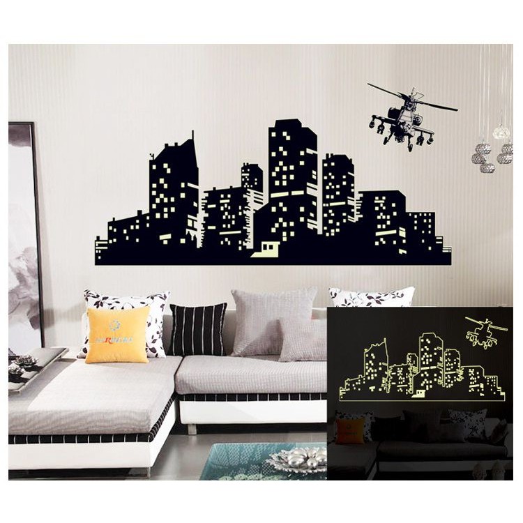 Decal dán tường Dạ quang Thành phố đêm 2 - PVC vinyl - DDQ013