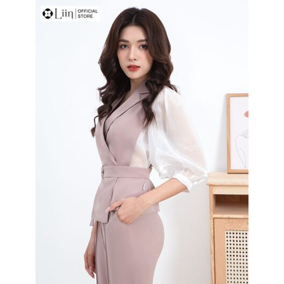 Áo vest nữ Linbi màu hồng, phối oganza sang trọng, xinh xắn Liin clothing V5313 | BigBuy360 - bigbuy360.vn