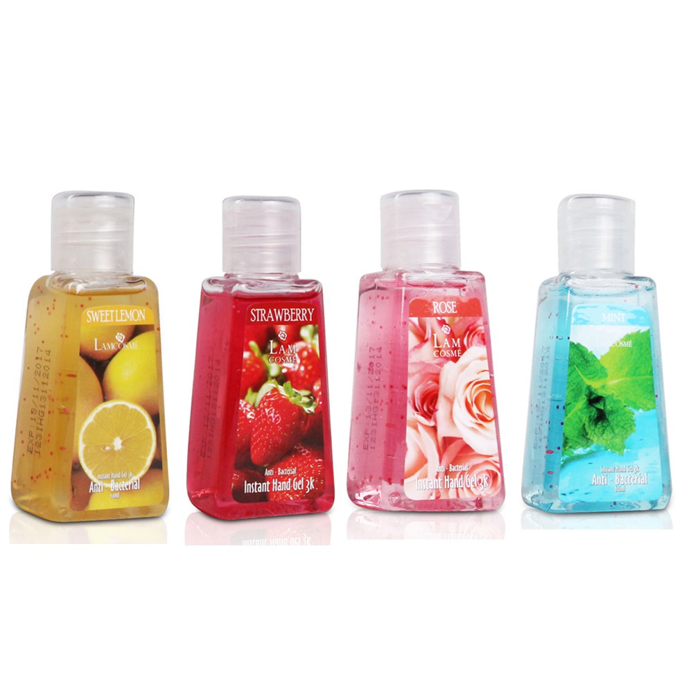 Hộp 4 Chai Gel Rửa Tay Khô 3K Lamcosmé (60ml)-Sweet + Straw + Rose + Mint