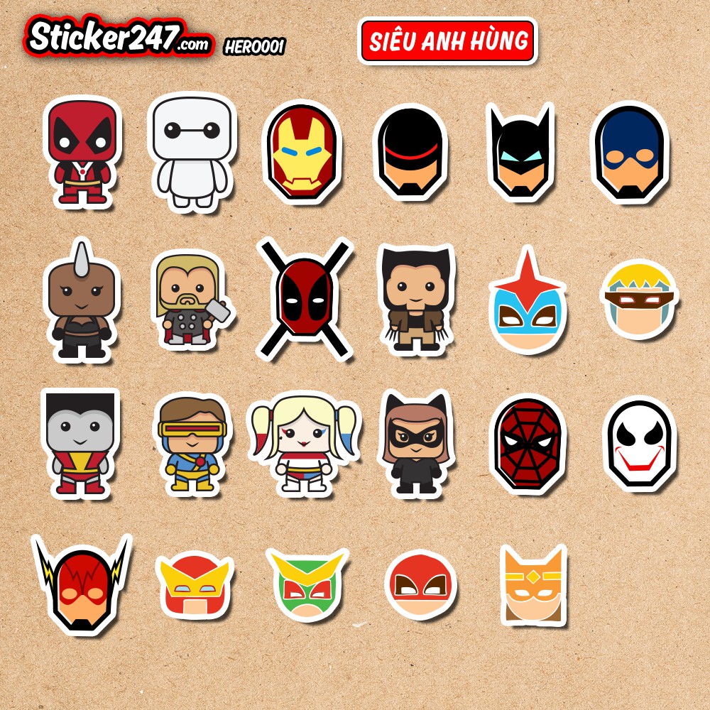 Sticker Siêu anh hùng - HERO 𝑭𝒓𝒆𝒆𝒔𝒉𝒊𝒑 chống nước, sticker dán laptop, điện thoại, đàn guitar, mũ bảo hiểm, vali, ipad