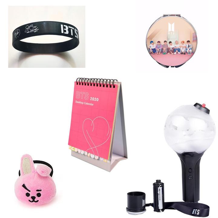 (M45) Combo 5 món đồ BTS gồm lịch 2020 vòng tay cao su gương BTS buộc tóc BTS chibi bomb ver 2