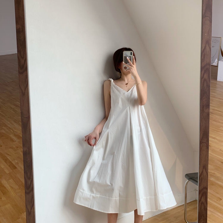 2022 summer new loose beach long skirt day white skirt