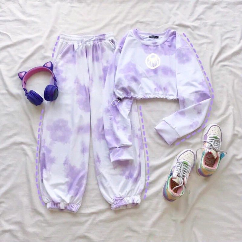Set Loang 3D Áo CropTop Jogger Loang Ảnh Thật