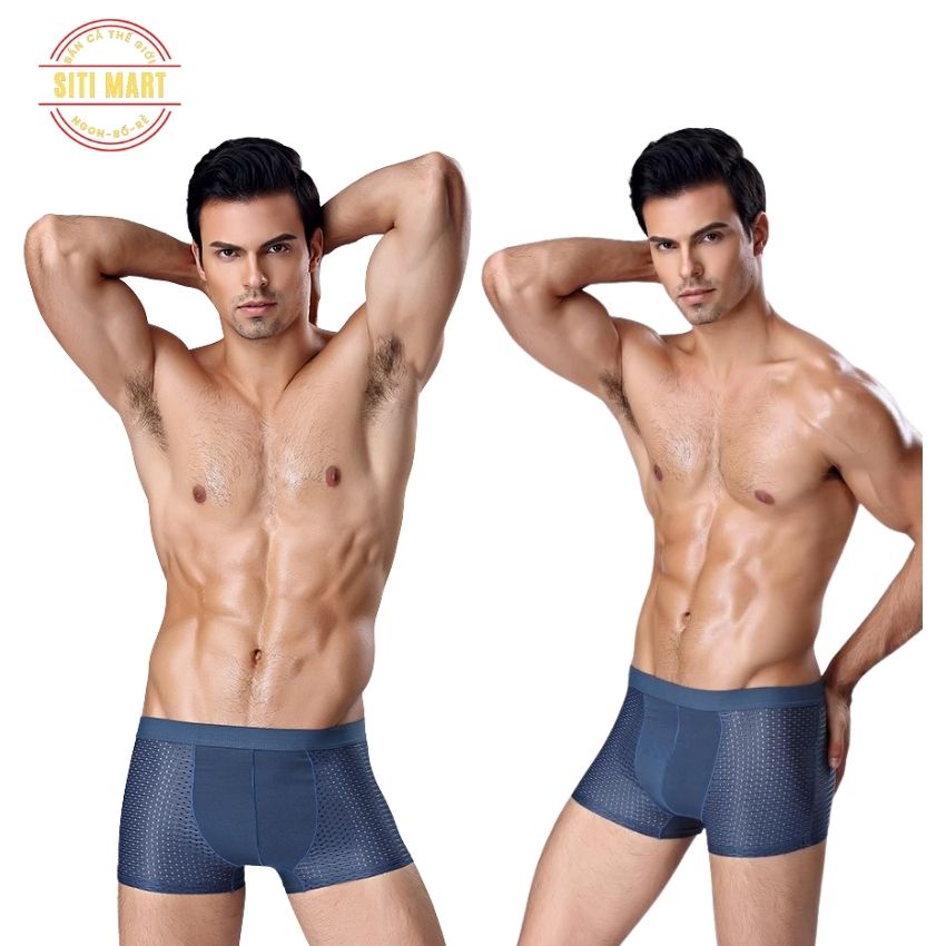Hộp 4 quần lót nam quần sịp đùi thun lạnh thông hơi cạp to cao cấp siti mart
