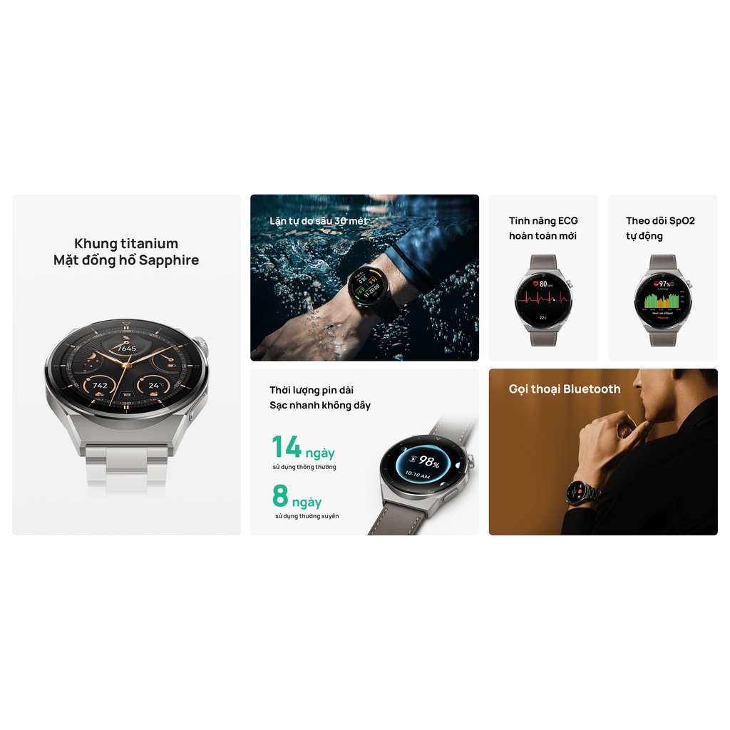 Đồng Hồ Thông Minh HUAWEI WATCH GT 3 Pro | Gốm tinh thể nano | Điện tâm đồ | Lặn tự do | Hàng Phân Phối Chính Hãng