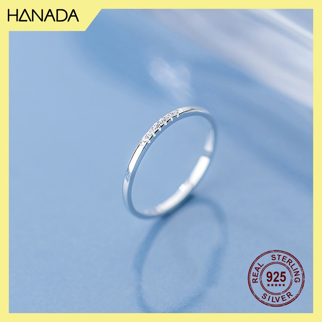 Nhẫn Bạc 925 Hanada R-2-B-0077 Nhẫn Trơn Mảnh 6 Viên Đá
