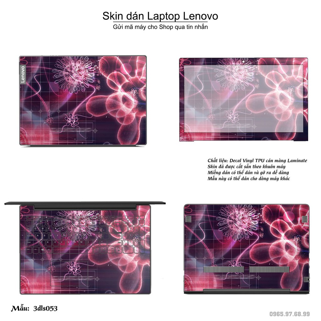 Skin dán Laptop Lenovo in hình 3Ds (inbox mã máy cho Shop)