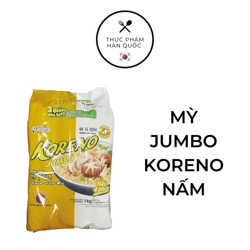 Mỳ Jumbo Koreno Tôm, Gà, Nấm, Sâm, Kim Chi, Bò Cay 1 Thùng 10kg