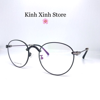 Gọng kính cận/ Kính giả cận Chrome Mắt tròn kim loại gọng hoạ tiết đẳng cấp