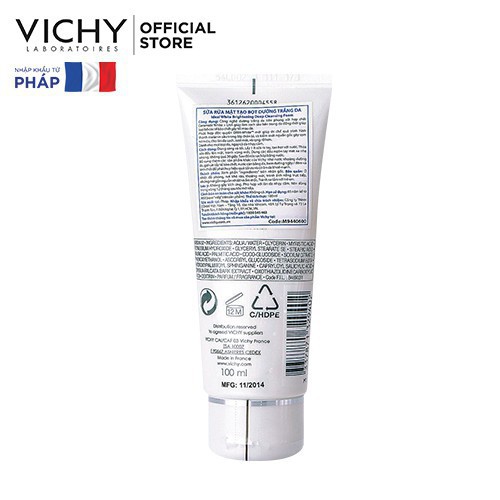 Sữa rửa mặt tạo bọt dưỡng trắng da Vichy Ideal White Brightening Deep Cleansing Foam 100ml ZKM