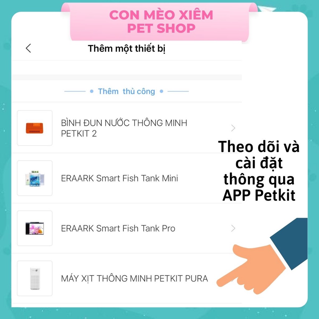 Máy khử mùi Petkit chó mèo đi vệ sinh air smart spray dùng app theo dõi, thơm phòng cún mèo Con Mèo Xiêm