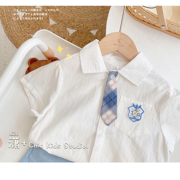 [Babycat] Hàng Có Sẵn Quần Short Áo Sơ Mi Ngắn Tay Phong Cách Hàn Quốc Nhật Bản Thời Trang Mùa Hè Cho Bé Trai