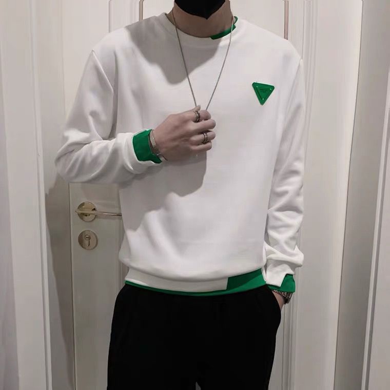 Áo Sweater Cổ Tròn Dáng Rộng Giả Hai Lớp Màu Sắc Tương Phản Thời Trang Cho Nam Giới