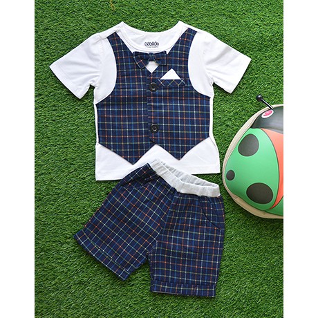 Đồ Bộ Bé Trai Phối Giả Vest Xanh Đen Nhí 8_Size 3-10T