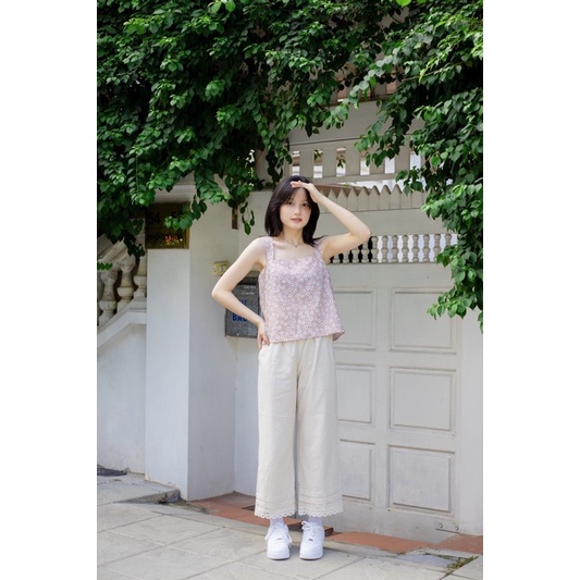 Áo hai dây Lá Xoè vải thô cotton mềm mát | dây áo bản to