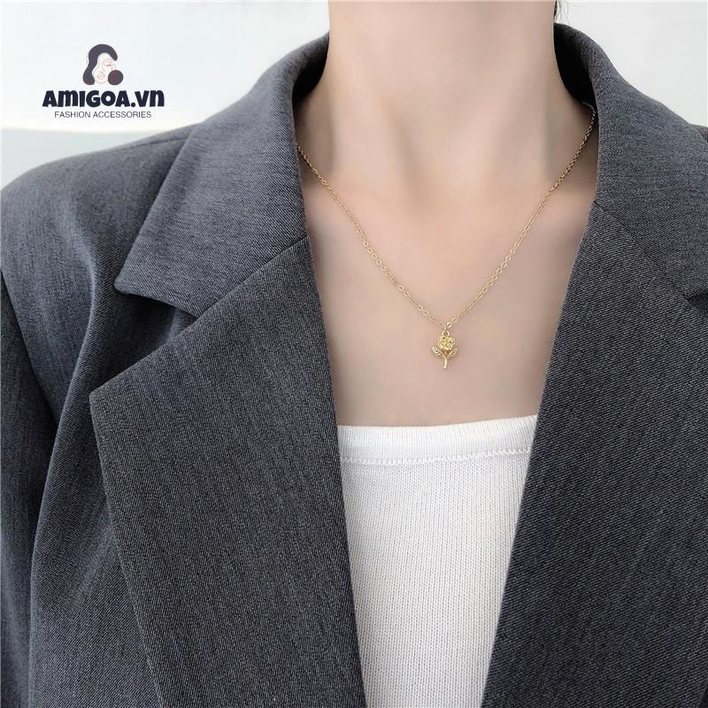 ✨✨Vòng cổ màu vàng thiết kế mặt hoa hồng tinh tế thời trang cho nữ