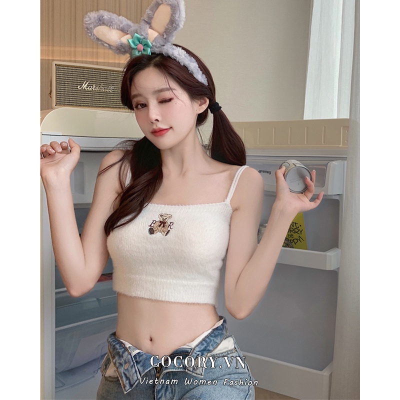 Cocory vn Áo Hai Dây Dáng Ôm Phối Ren Quyến Rũ Cho Nữ