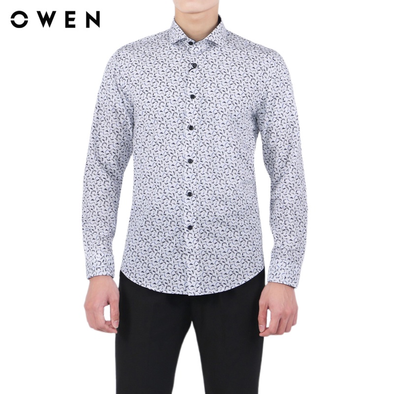 Áo sơ mi Dài tay Nam Owen Slim Fit Trắng hoạ tiết -AS23308D