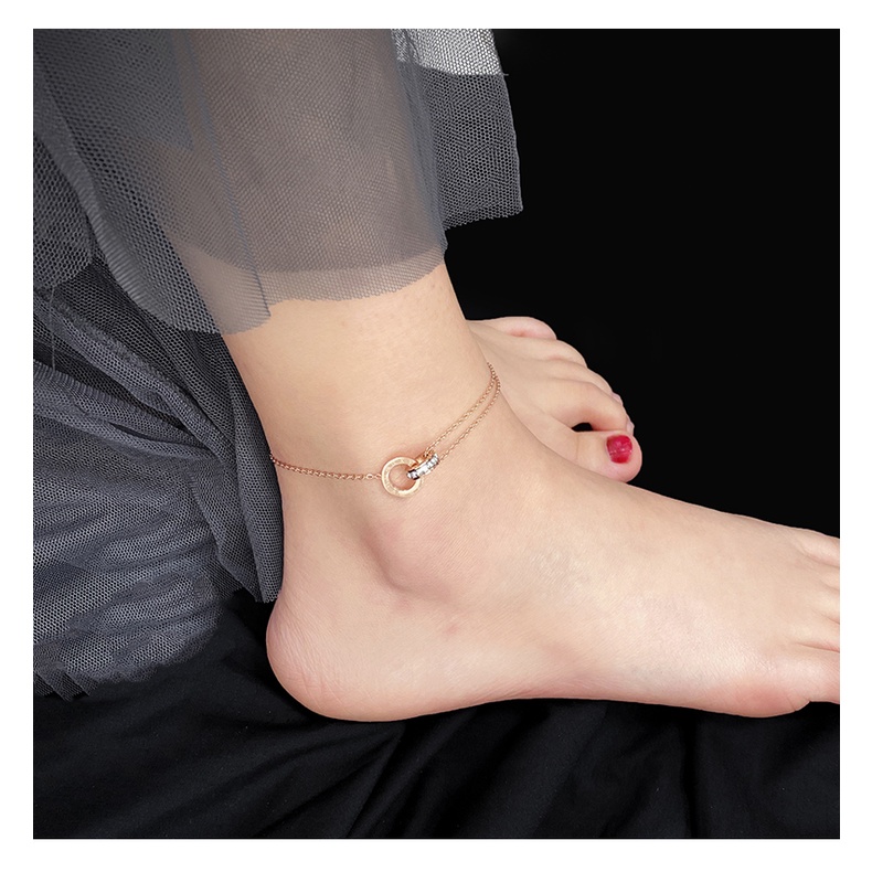 Lắc chân titan nữ la mã lồng đá zircon TT944 O1-310A - CAM KẾT KHÔNG GỈ, KHÔNG BAY MÀU - BẢO HÀNH 12 THÁNG.