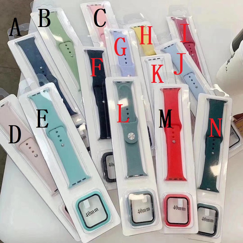 Dây đeo silicone kèm ốp bảo vệ mặt đồng hồ thông minh thích hợp cho Apple Iwatch Series 5 4 3