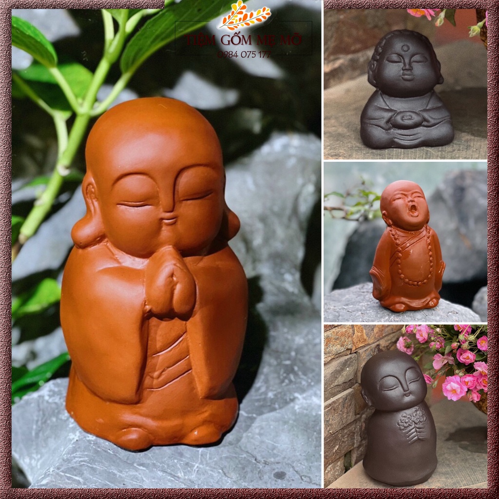 Tượng Phật tượng chú tiểu decor trang trí gốm đất đỏ Bát Tràng