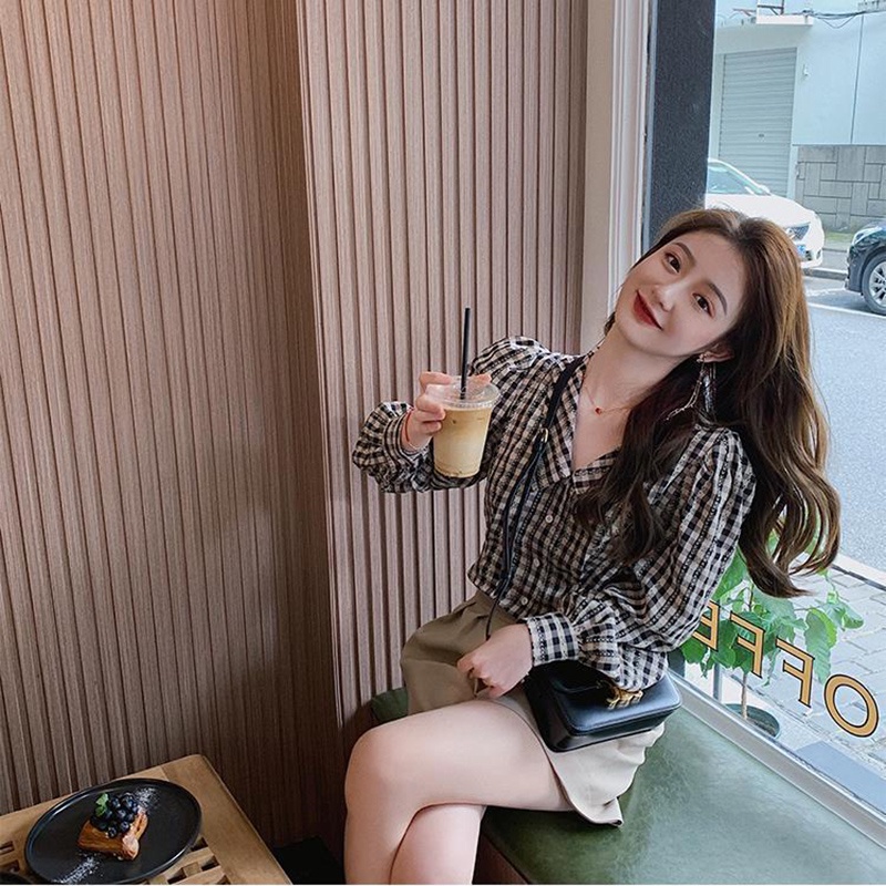 Áo Sơ Mi Tay Dài Dáng Ngắn Họa Tiết Kẻ Sọc Phong Cách Cổ Điển Thời Trang Cho Nữ