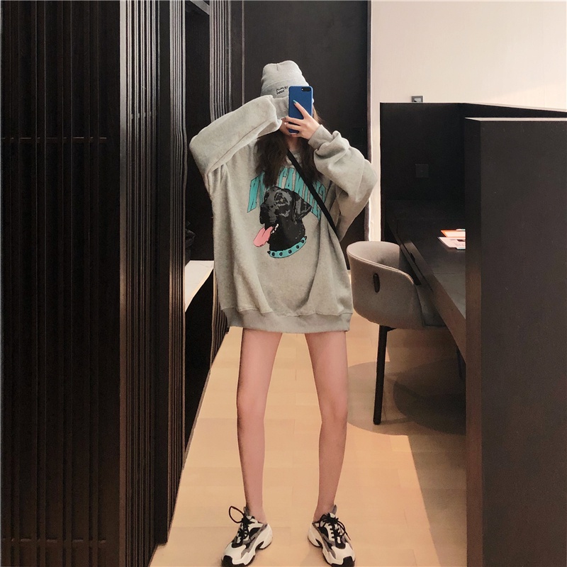 Áo sweatshirt mỏng Xiaozhainv tay dài dáng rộng in chữ phong cách vintage Hàn Quốc thời trang thường ngày | BigBuy360 - bigbuy360.vn