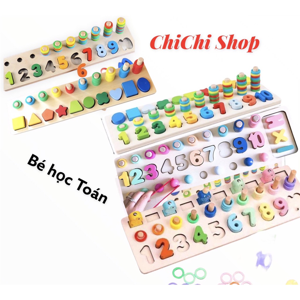 Đồ Chơi Giáo Cụ Montessori Bằng Gỗ,Cột Tính Học Đếm Bậc Thang Giúp Bé Học Số Đếm,Nhận Biết Màu Sắc Hình Khối