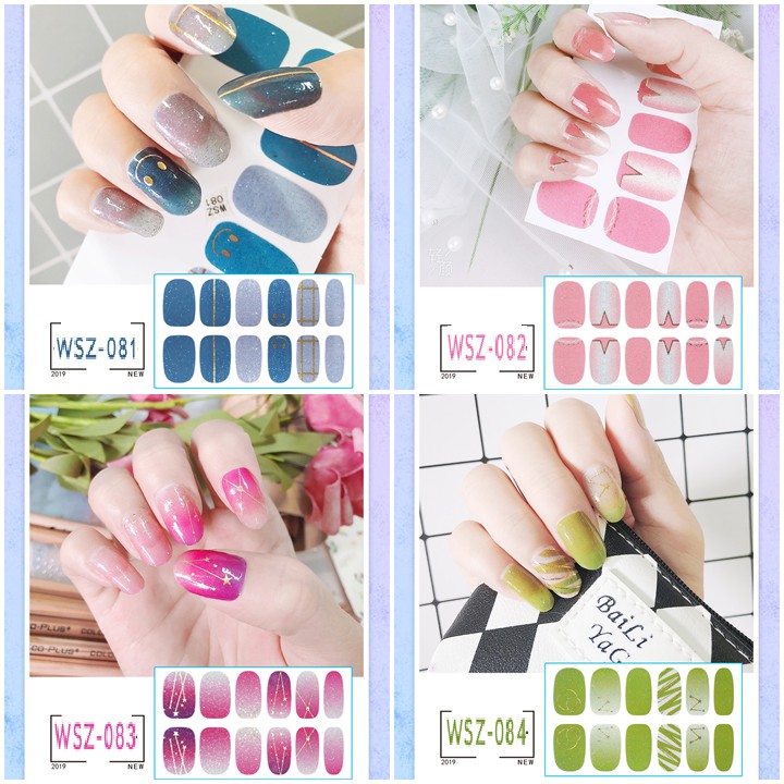 Bộ dán móng tay nail sticker gồm 12 móng, không thấm nước, có độ đàn hồi tốt Phần 3 WSZ