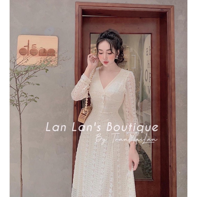 váy ren thiết kế cao cấp cổ V viền ren VRS012142 | BigBuy360 - bigbuy360.vn