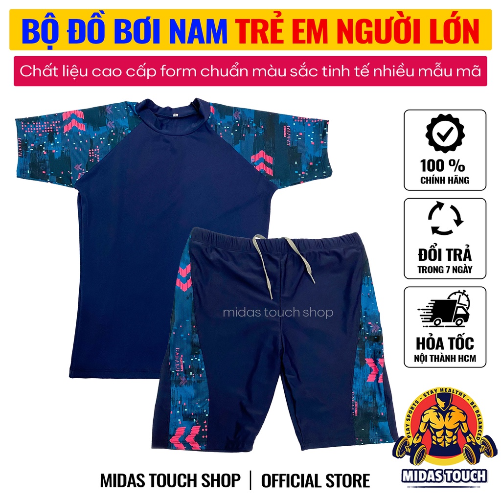Bộ Đồ Bơi Nam Trẻ Em Người Lớn Bơi Lội Lặn Biển Họa Tiết Tinh Tế Tay Dài và Ngắn - Chất Liệu Vải Co Giãn Thoải Mái