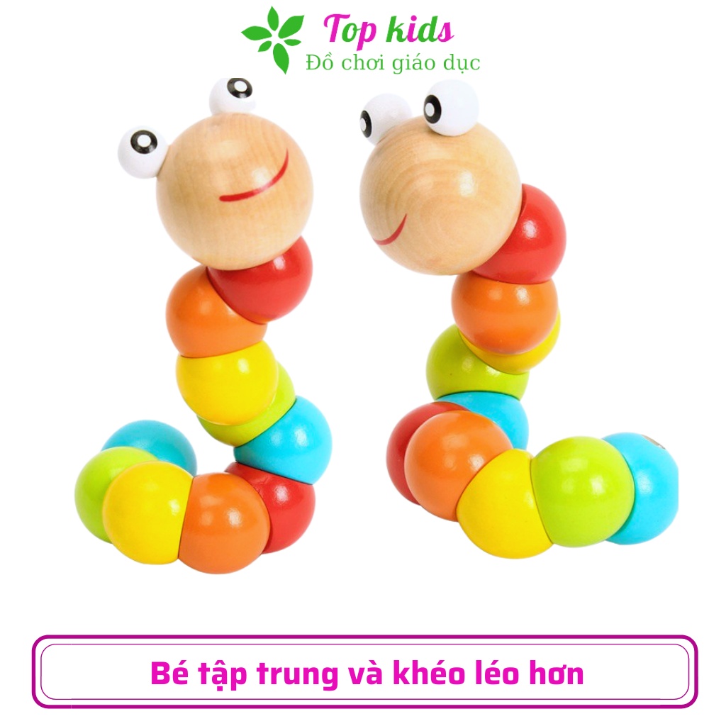 Đồ chơi gỗ thông minh cho bé trai bé gái montessori từ 1 2 3 tuổi đồ chơi con sâu uốn dẻo giúp bé biết màu sắc - TOPKIDS