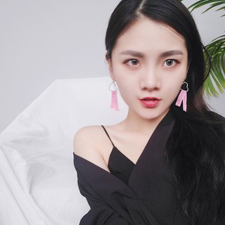 [ẢNH THẬT] Bông Tai Hình Trái Tim Thả Dải Ruy Băng Kẻ Sọc Phong Cách Hàn Quốc - Màu Bạc - TITIAN