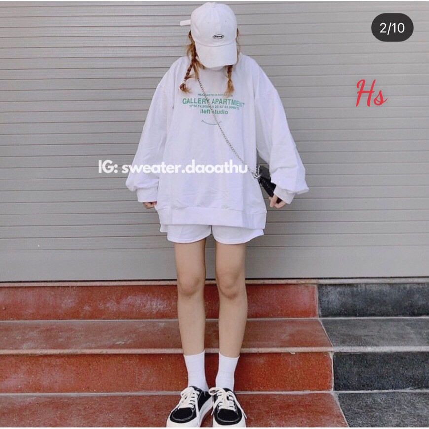 Áo sweater trắng in galley , chất liệu chân cua SP000802