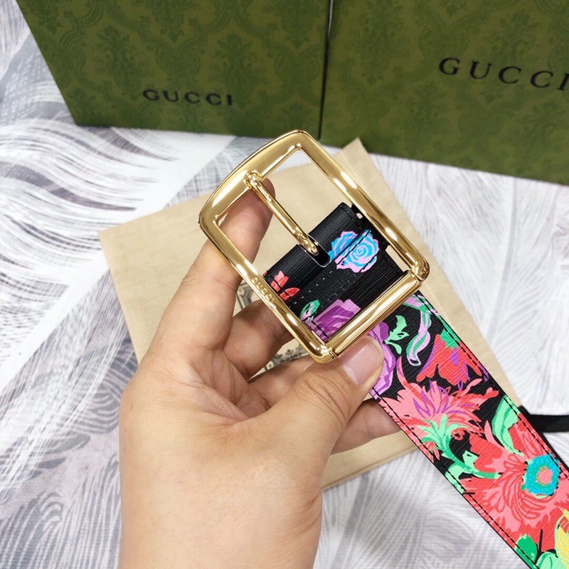 Dây lưng, Belt thời trang da thật cao cấp Gucci GG GC họa tiết hoa văn tính tế