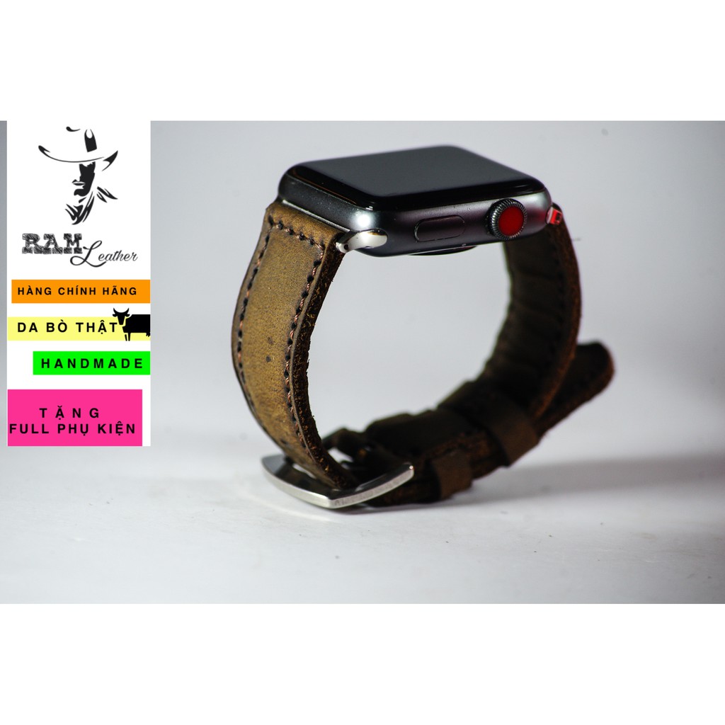 Dây đồng hồ Apple Watch , Iwatch , Iphone Watch Da Bò Thật Nâu Đất RAM Leather Bauhaus 1950  Bền Đẹp