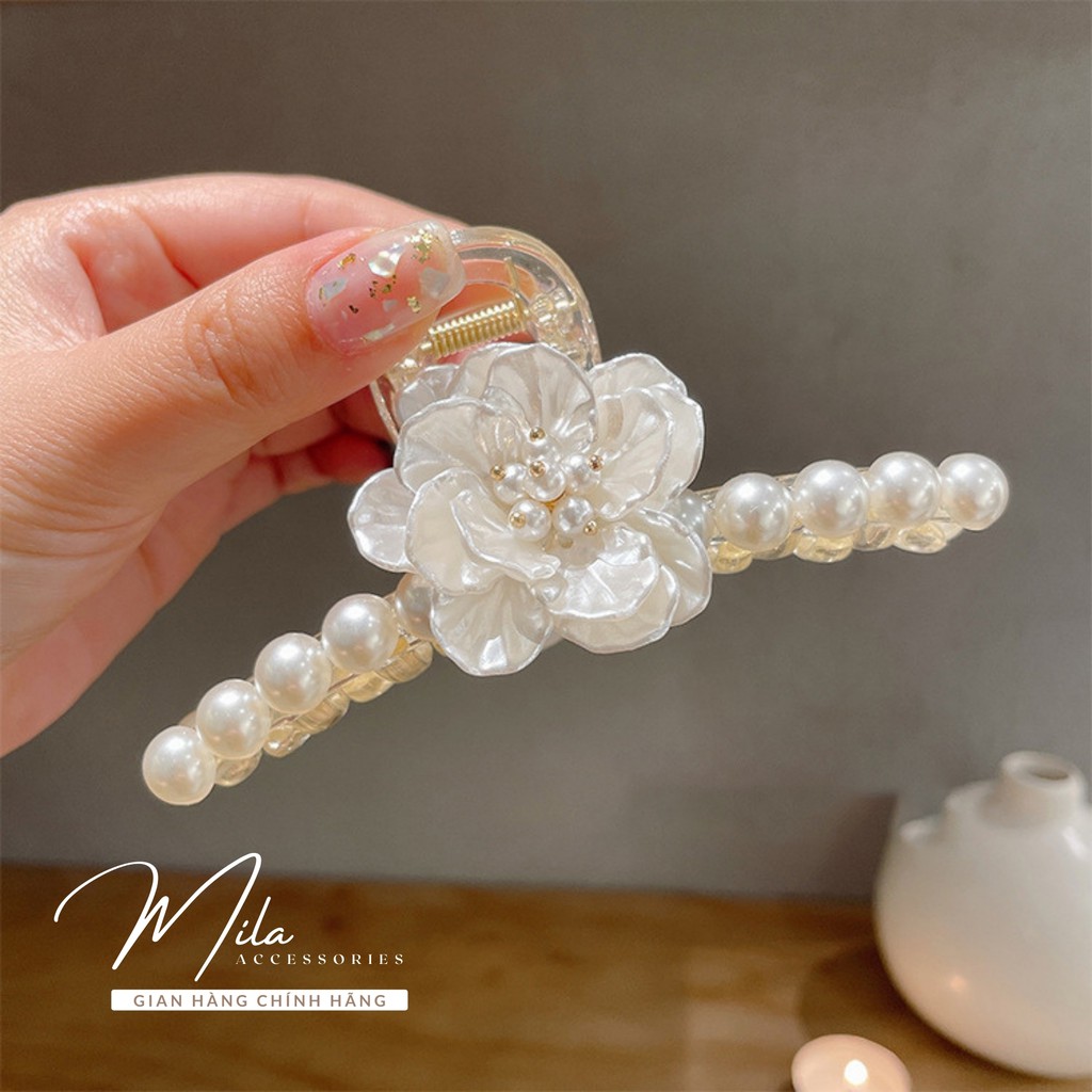 Kẹp tóc nữ Hàn Quốc nơ hoa MILA KT101 ❤️HOT TREND❤️ hạt trai trắng trẻ trung cá tính thời thượng Mila Accessories