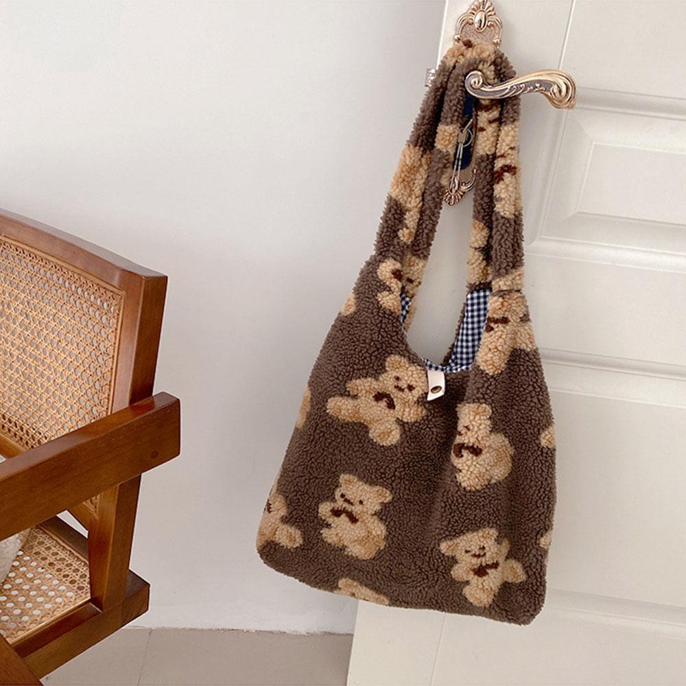 Qqmall Túi Tote Canvas Lông Cừu Dễ Thương Đeo Vai Đi Mua Sắm Cho Nữ