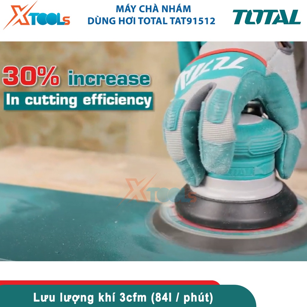 Máy chà nhám 6&quot;/150mm Total TAT91512, máy chà nhám dùng hơi, đầu hút pt 1/4inch tốc độ không tải 10500-CHÍNH HÃNG-XTOOLS