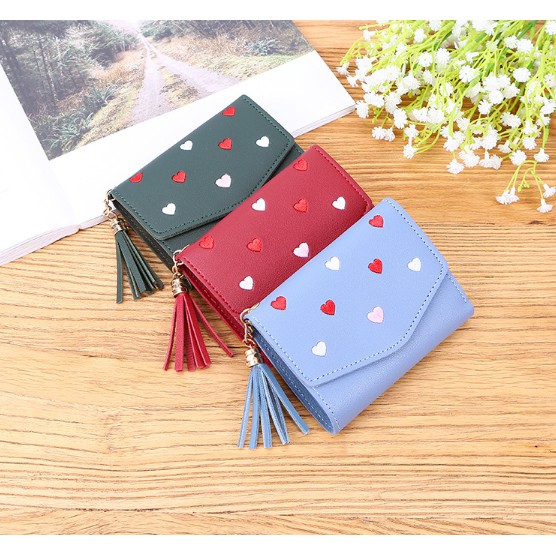 VÍ BÓP NỮ MINI THÊU TIM TUA RUA