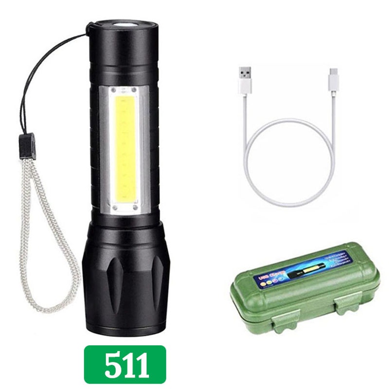 Đèn Pin Mini Siêu Sáng COB 511 3 Chế Độ Sáng, Chống Nước - Có Zoom Tặng Hộp Đựng + Sạc USB- COB511 - Gia Dụng Tý Tẹo