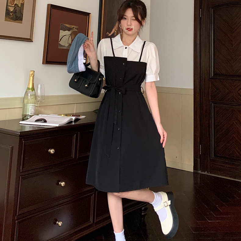 Đầm sơ mi Perty giả hai lớp phong cách Hàn Quốc thời trang thanh lịch cho nữ